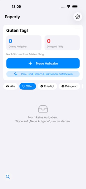 Paperly Dashboard auf dem iPhone